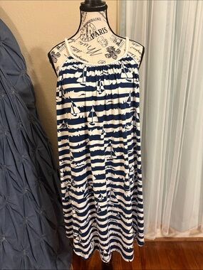 indigo soul Navy and White Striped Halter Sailboat Summer Dress